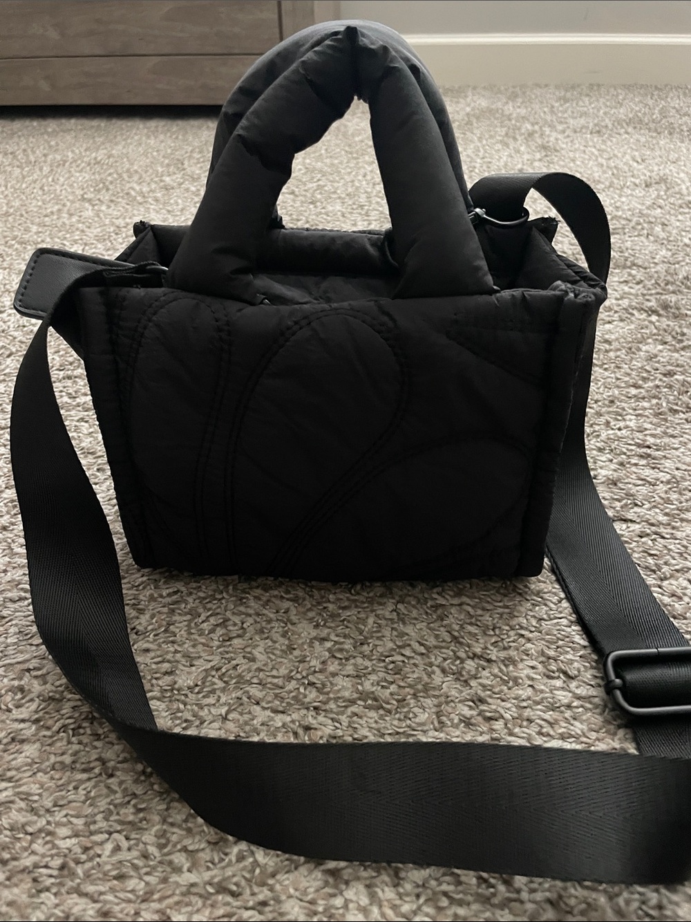 BuffBunny Black Quilted Mini Crossbody Tote